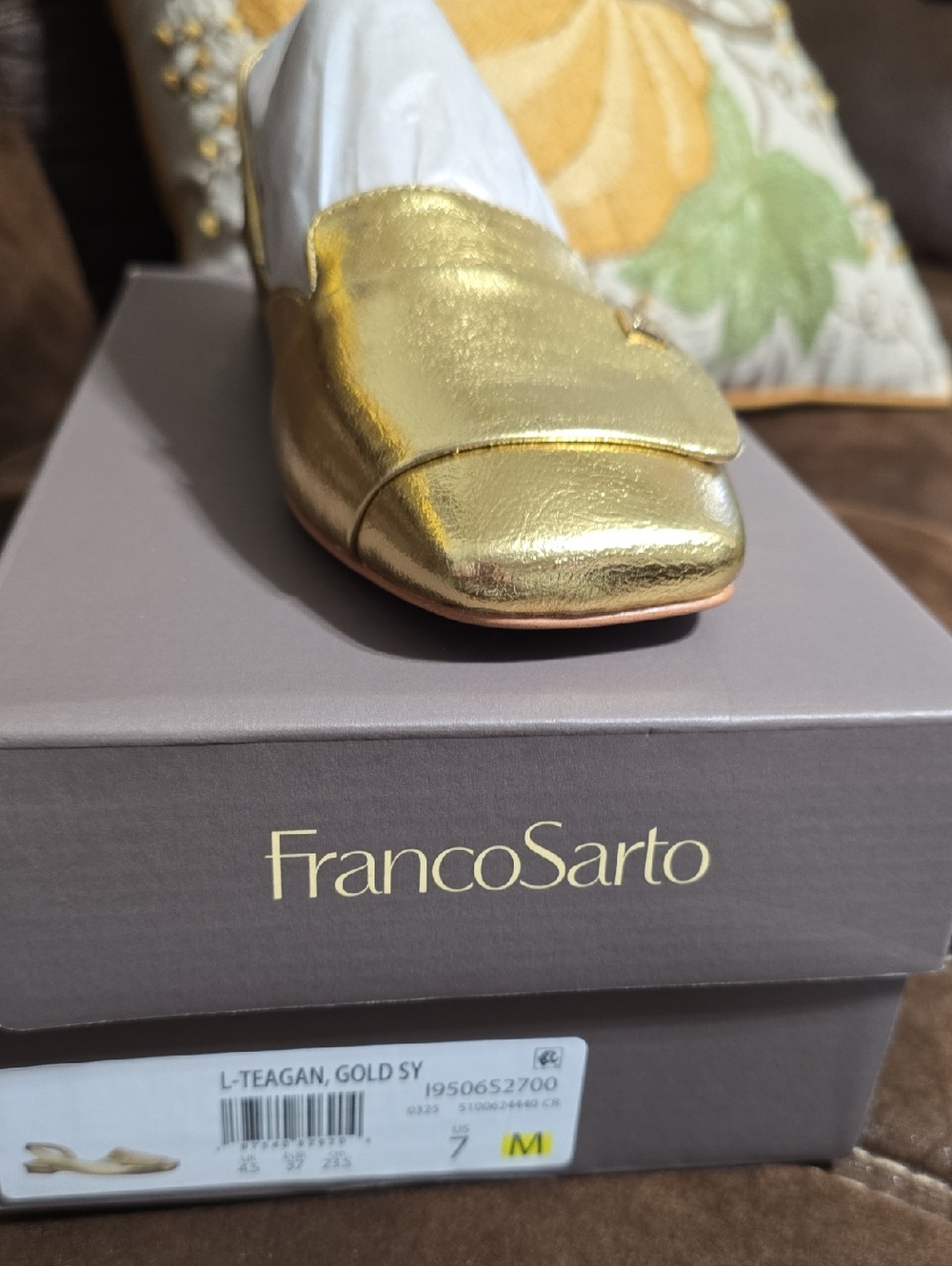 Franco Sarto Metallic Gold Pointed Loafer Flat